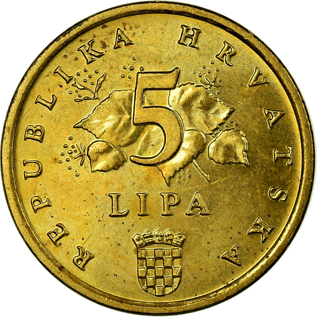 Moneda, Croacia, 5 Lipa, 1993, MBC, Latón chapado en acero, KM:5