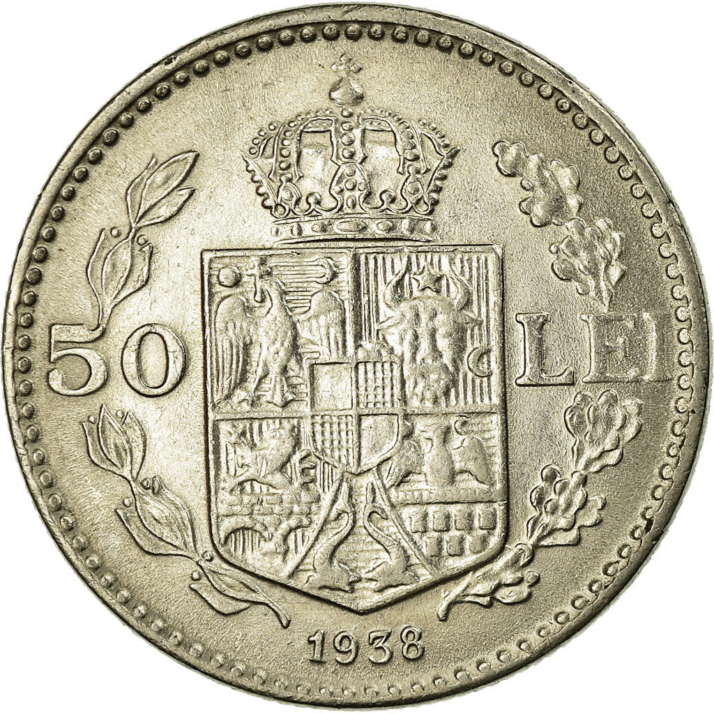 Moneta, Romania, Carol II, 50 Lei, 1938, SPL-, Nichel, KM:55