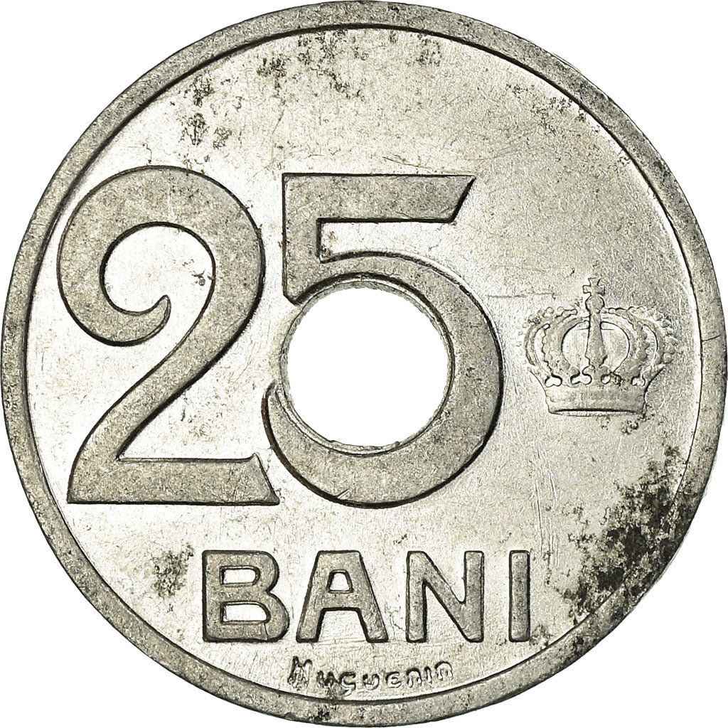 Moneda, Rumanía, Ferdinand I, 25 Bani, 1921, Huguenin Freres, MBC, Aluminio