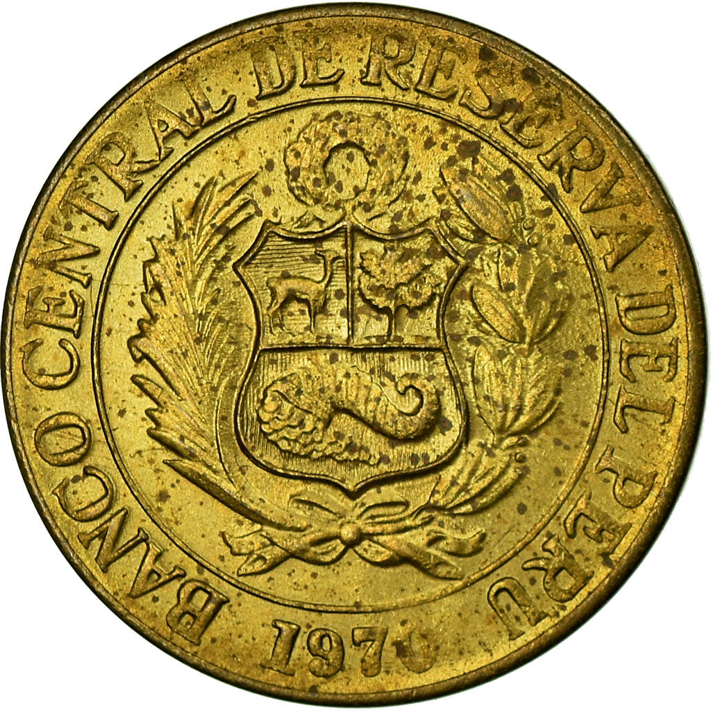 Moneda, Perú, 10 Centavos, 1970, MBC, Latón, KM:245.2