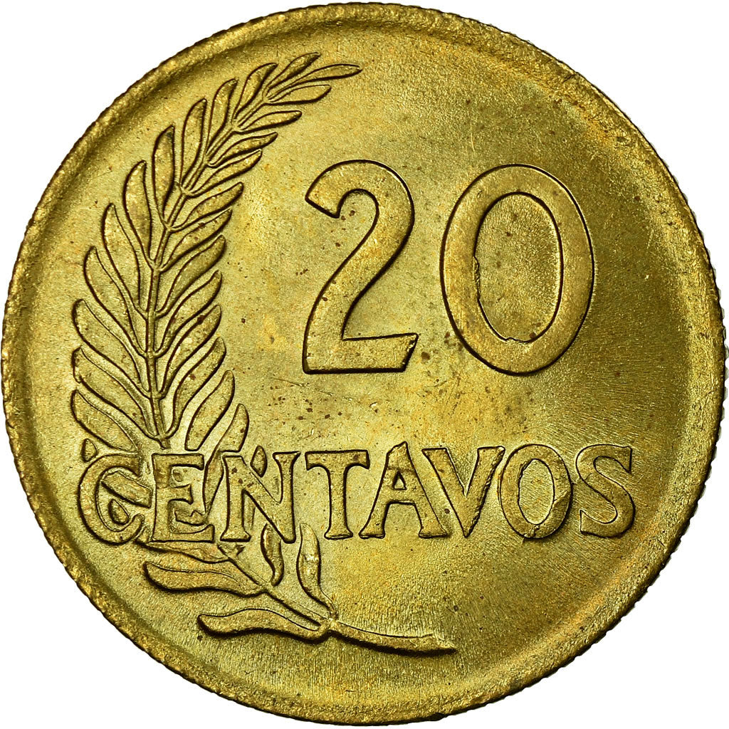 Coin, Peru, 20 Centavos, 1960, AU(55-58), Brass, KM:221.2b