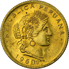 Coin, Peru, 20 Centavos, 1960, AU(55-58), Brass, KM:221.2b