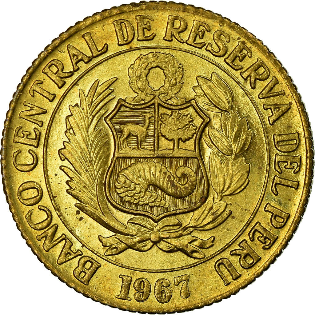 Coin, Peru, 25 Centavos, 1967, AU(55-58), Brass, KM:246.1