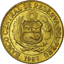Coin, Peru, 25 Centavos, 1967, AU(55-58), Brass, KM:246.1