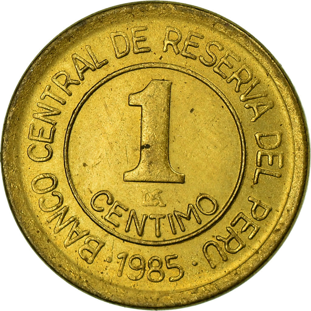 Moneta, Peru, Centimo, 1985, Lima, AU(55-58), Mosiądz, KM:291