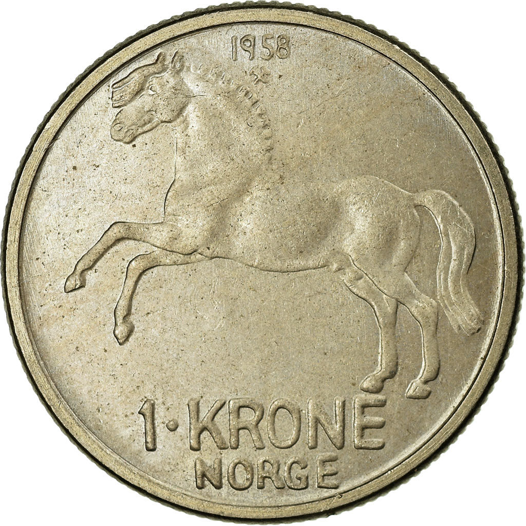 Coin, Norway, Olav V, Krone, 1958, EF(40-45), Copper-nickel, KM:409