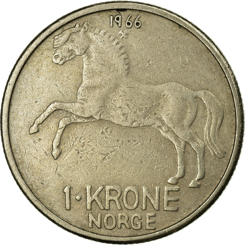 Coin, Norway, Olav V, Krone, 1966, EF(40-45), Copper-nickel, KM:409