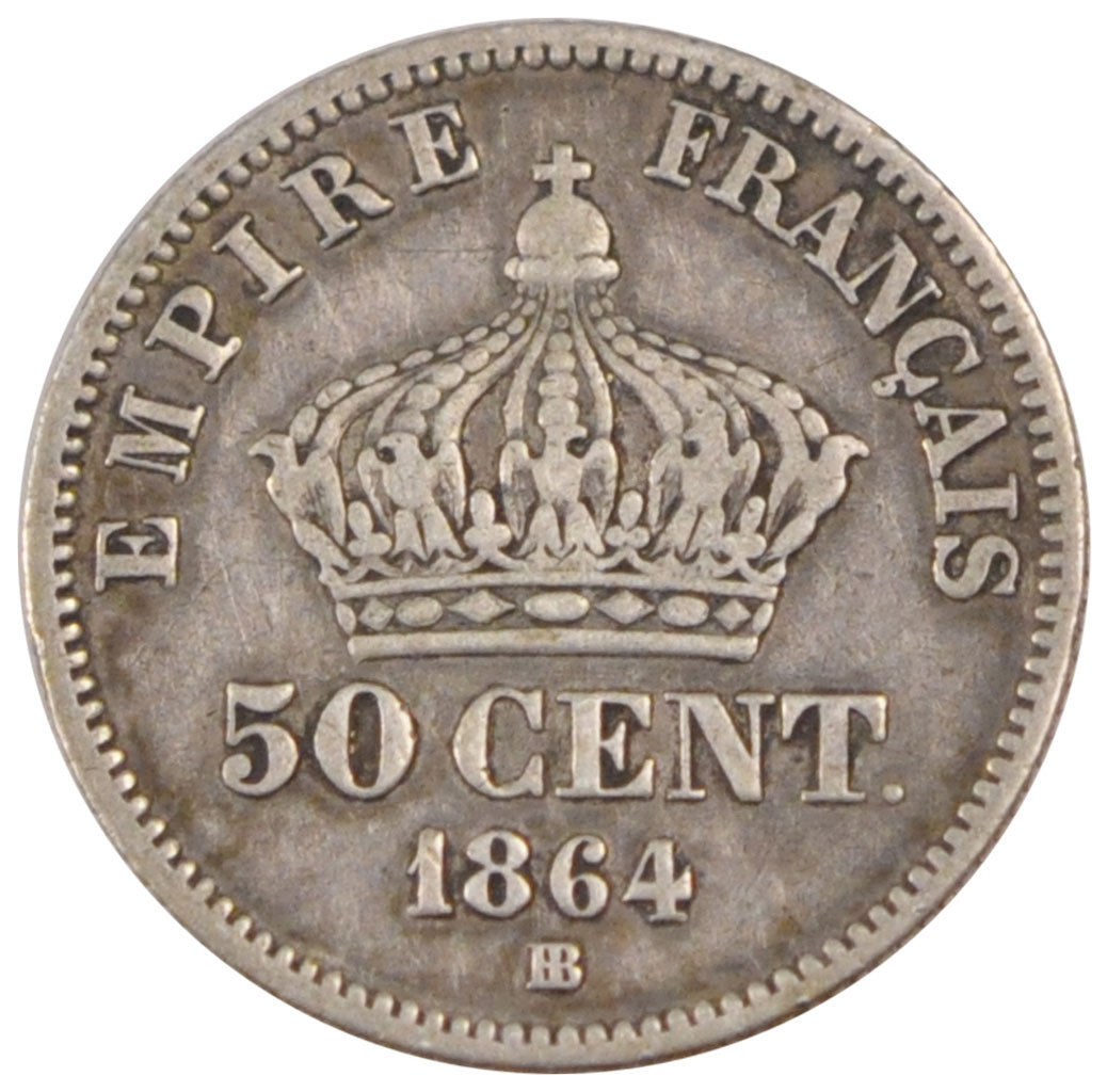 FRANCE, Napoléon III, 50 Centimes, 1864, Strasbourg, KM #814.2, VF(30-35), S...