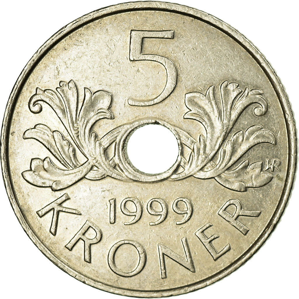 Coin, Norway, Harald V, 5 Kroner, 1999, EF(40-45), Copper-nickel, KM:463