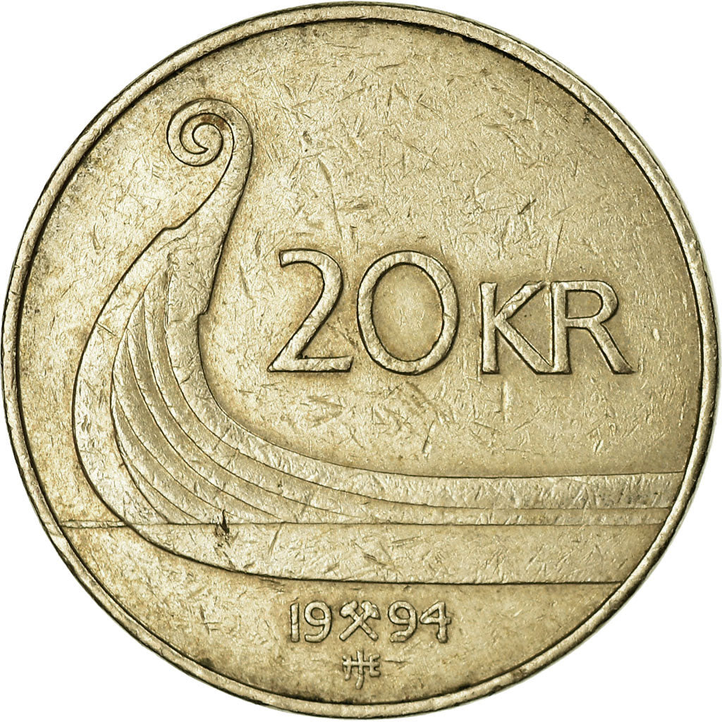Coin, Norway, Harald V, 20 Kroner, 1994, EF(40-45), Nickel-brass, KM:453