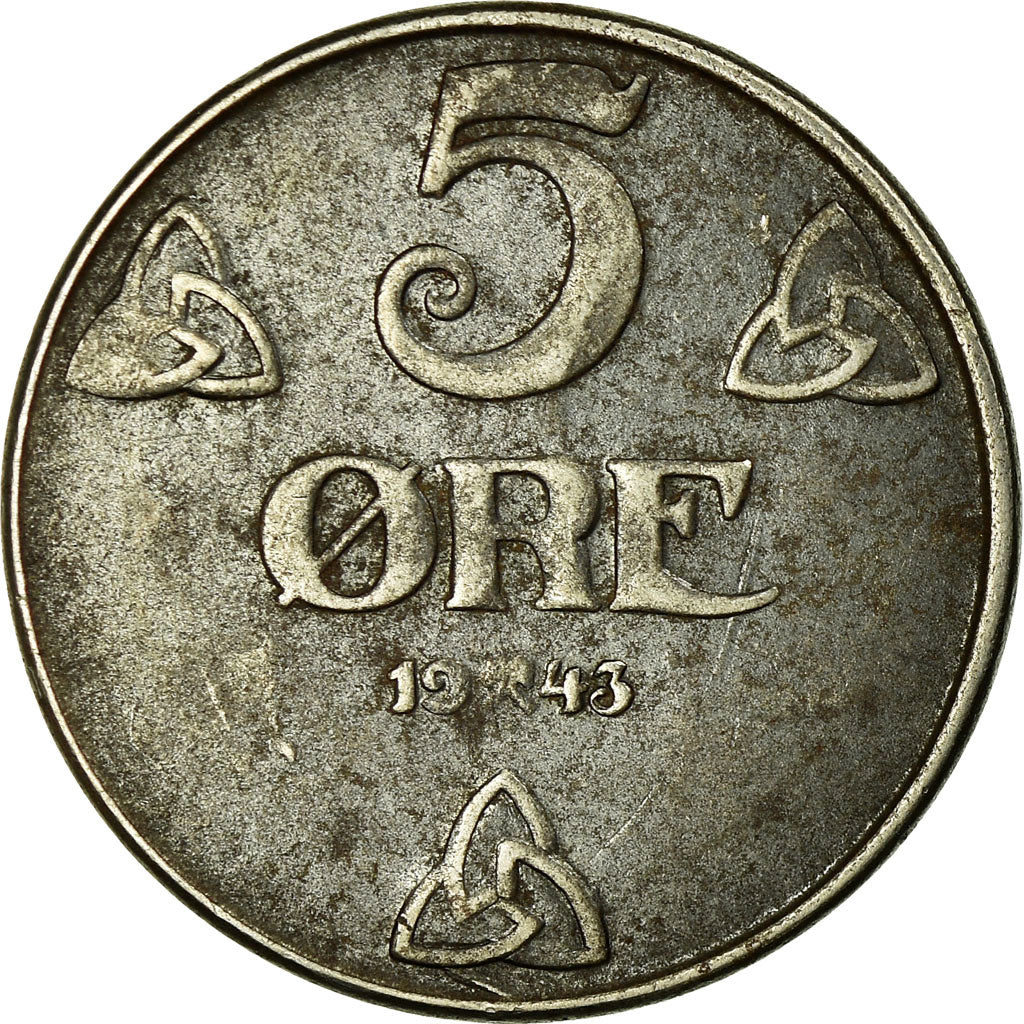 Coin, Norway, Haakon VII, 5 Öre, 1943, VF(30-35), Iron, KM:388