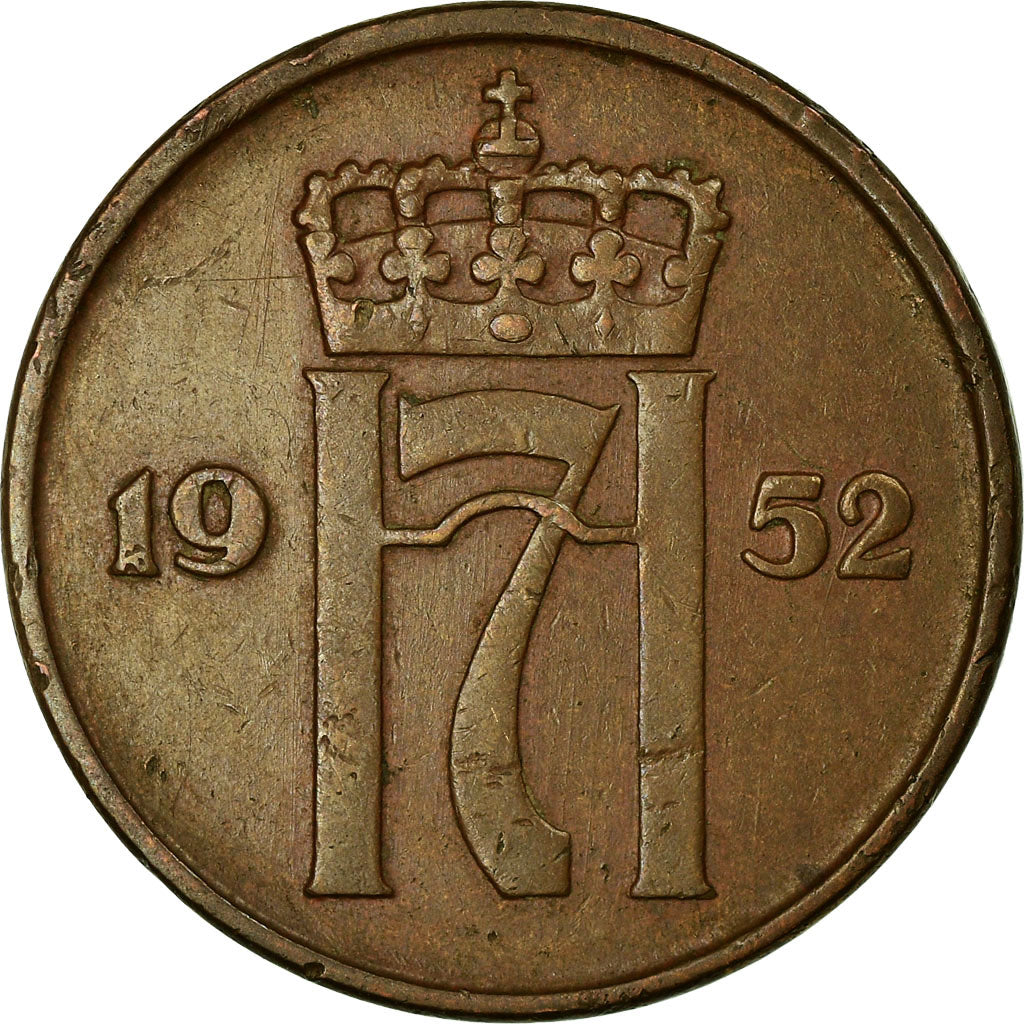 Moeda, Noruega, Haakon VII, 5 Öre, 1952, Kongsberg, EF(40-45), Bronze, KM:368