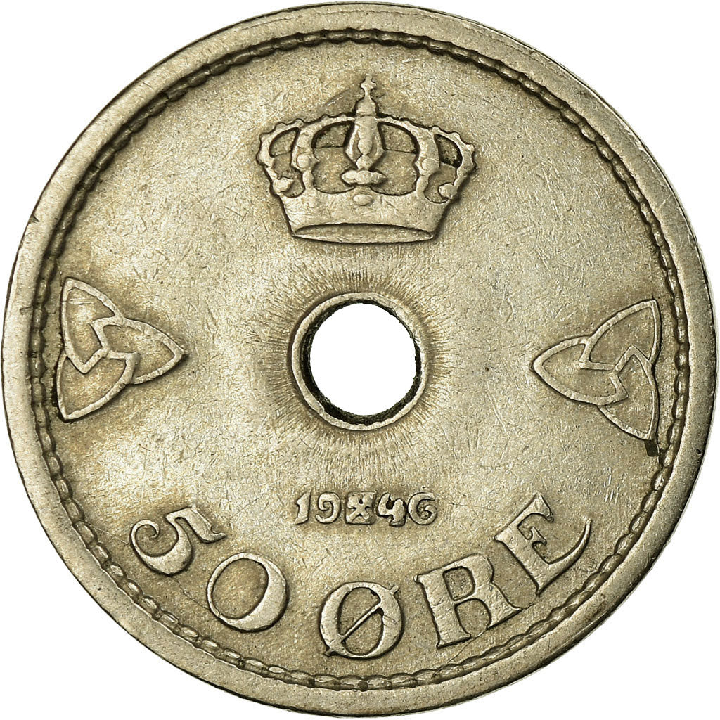 Munten, Noorwegen, Haakon VII, 50 Öre, 1946, ZF, Copper-nickel, KM:386