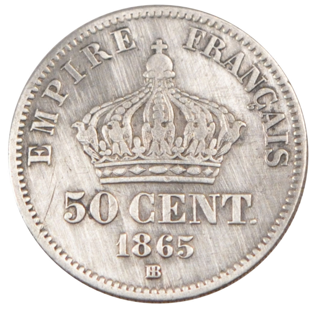 Francia, Napoleon III, Napoléon III, 50 Centimes, 1865, Strasbourg, MB+, Arg...