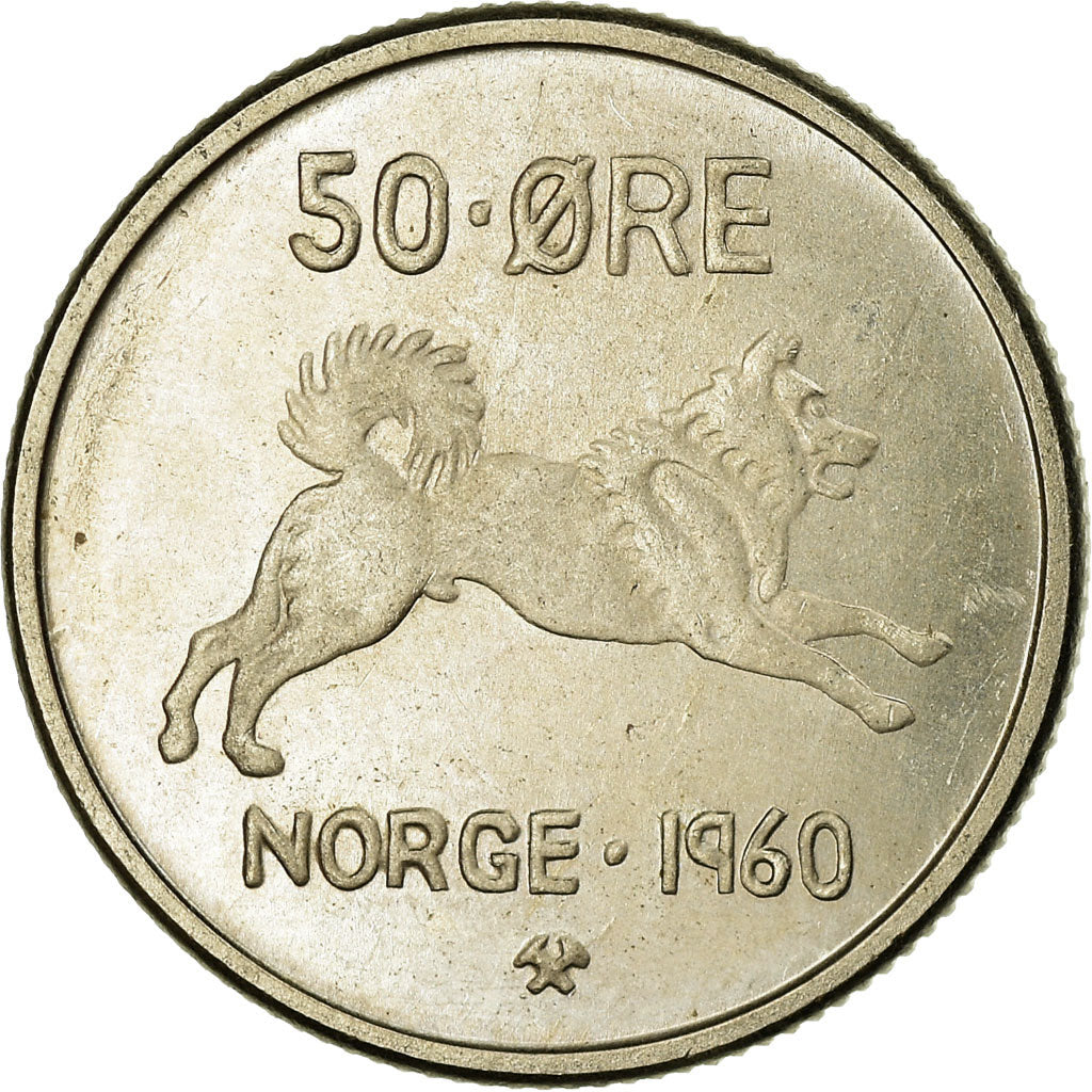 Coin, Norway, Olav V, 50 Öre, 1960, EF(40-45), Copper-nickel, KM:408