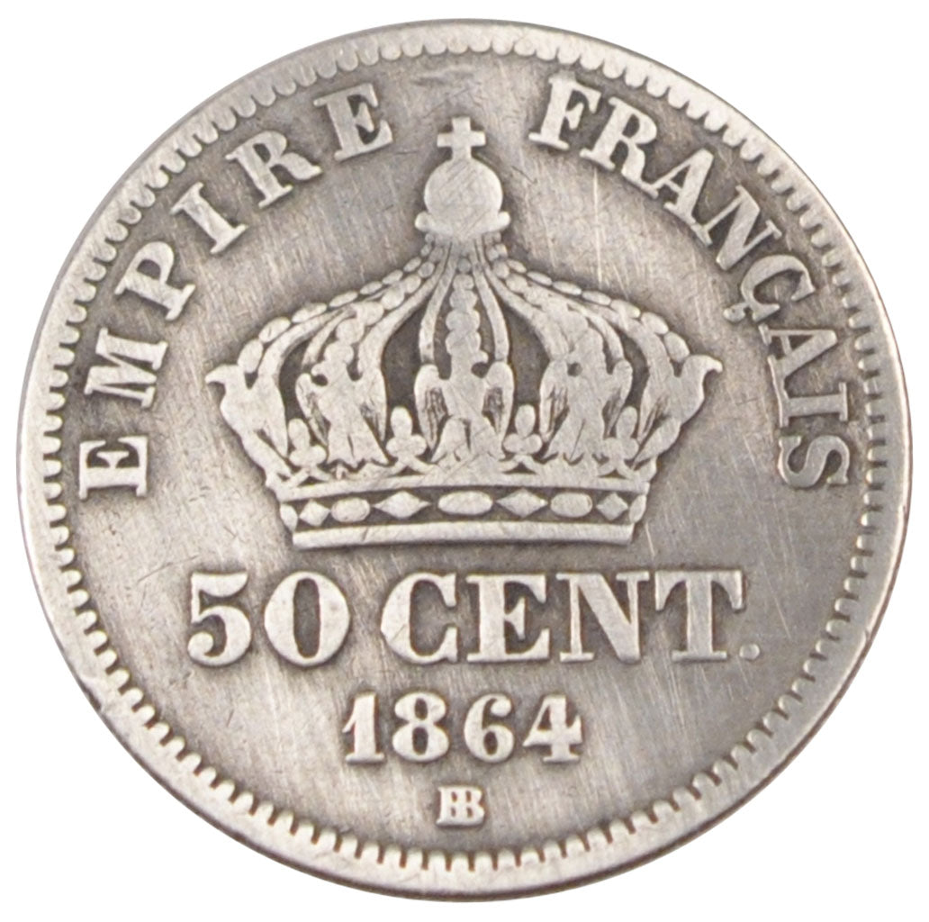 FRANCE, Napoléon III, 50 Centimes, 1864, Strasbourg, KM #814.2, F(12-15), Silver