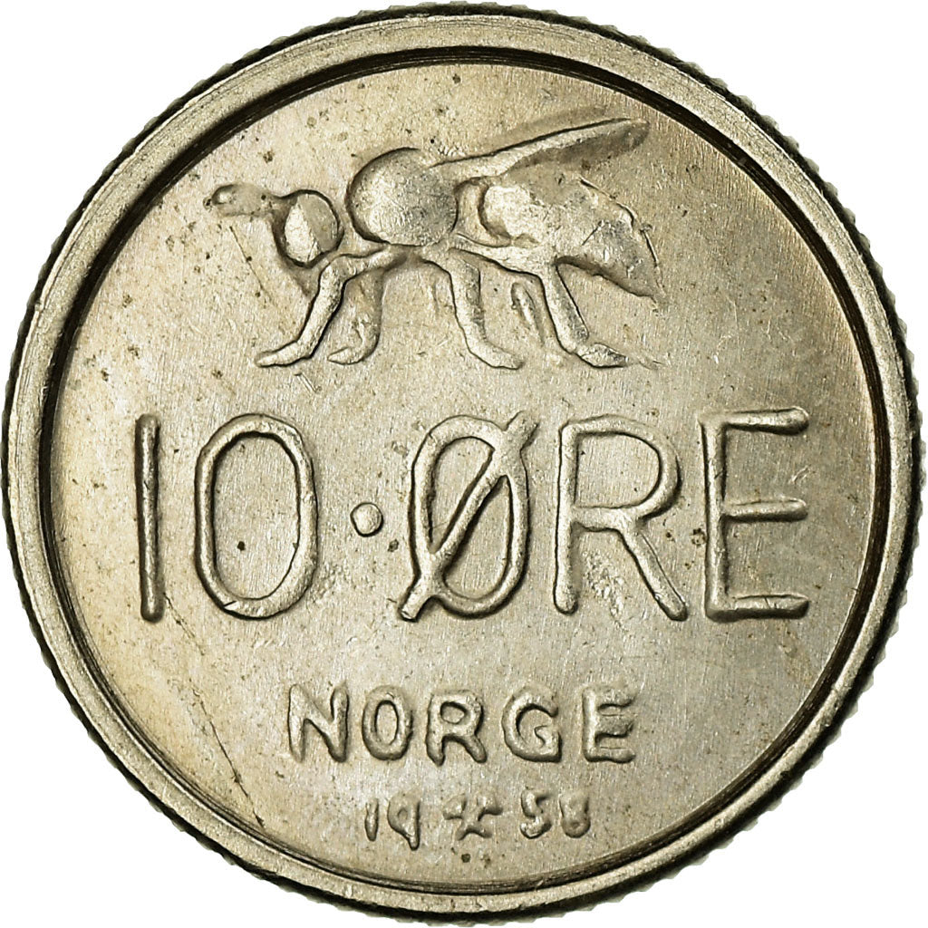 Coin, Norway, Olav V, 10 Öre, 1958, EF(40-45), Copper-nickel, KM:406