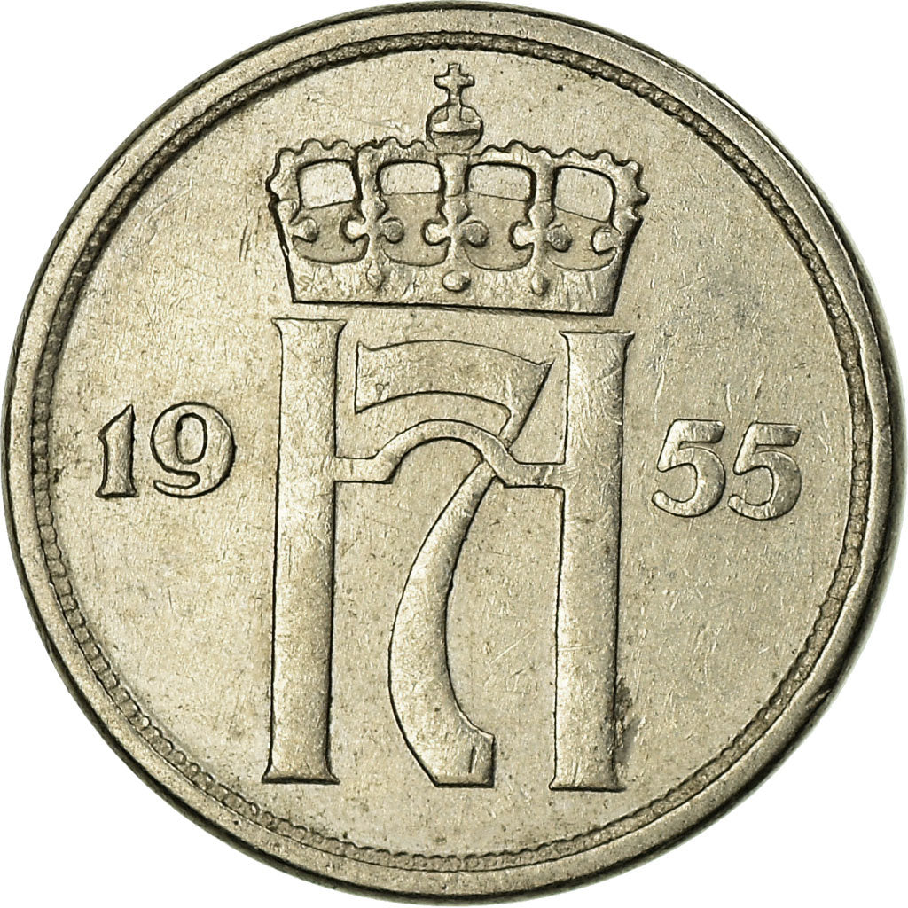 Munten, Noorwegen, Haakon VII, 10 Öre, 1955, ZF, Copper-nickel, KM:396