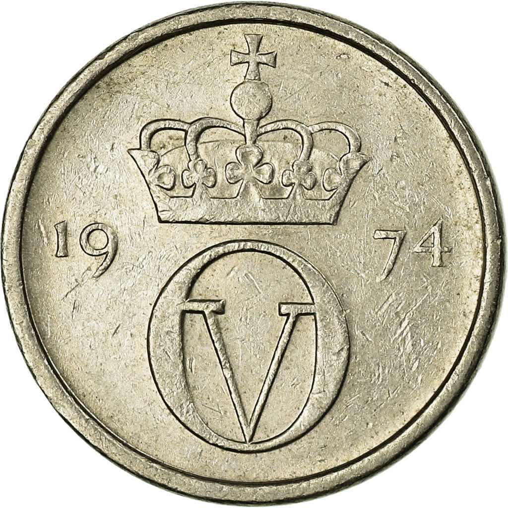 Moneda, Noruega, Olav V, 10 Öre, 1974, MBC, Cobre - níquel, KM:416