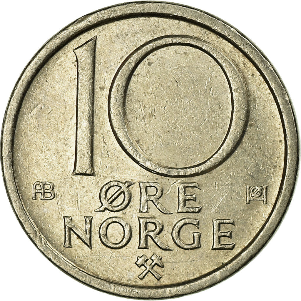 Moneda, Noruega, Olav V, 10 Öre, 1974, MBC, Cobre - níquel, KM:416