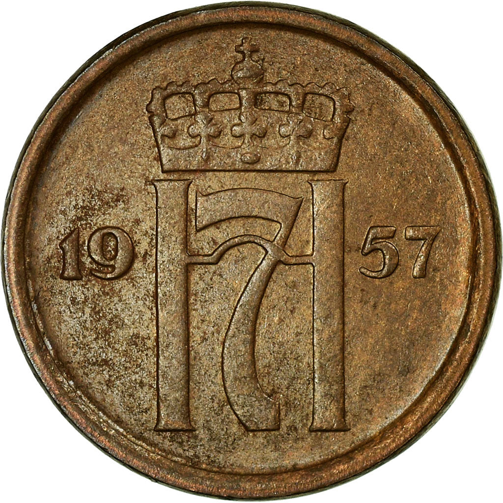 Munten, Noorwegen, Haakon VII, Ore, 1957, ZF, Bronze, KM:398