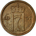 Moneta, Norwegia, Haakon VII, Ore, 1957, EF(40-45), Bronze, KM:398