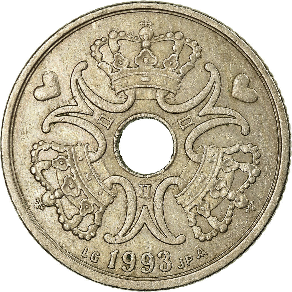 Moneta, Danimarca, Margrethe II, 5 Kroner, 1993, Copenhagen, BB, Rame-nichel