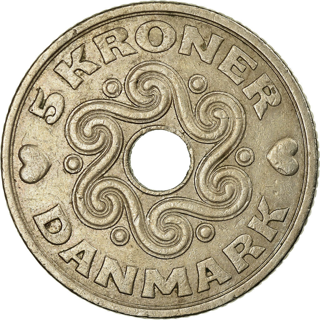Moneta, Danimarca, Margrethe II, 5 Kroner, 1993, Copenhagen, BB, Rame-nichel