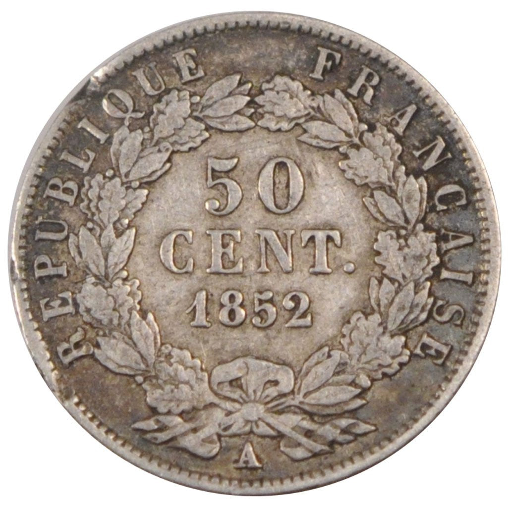 FRANCE, Napoléon III, 50 Centimes, 1852, Paris, KM #793, VF(30-35), Silver, G...