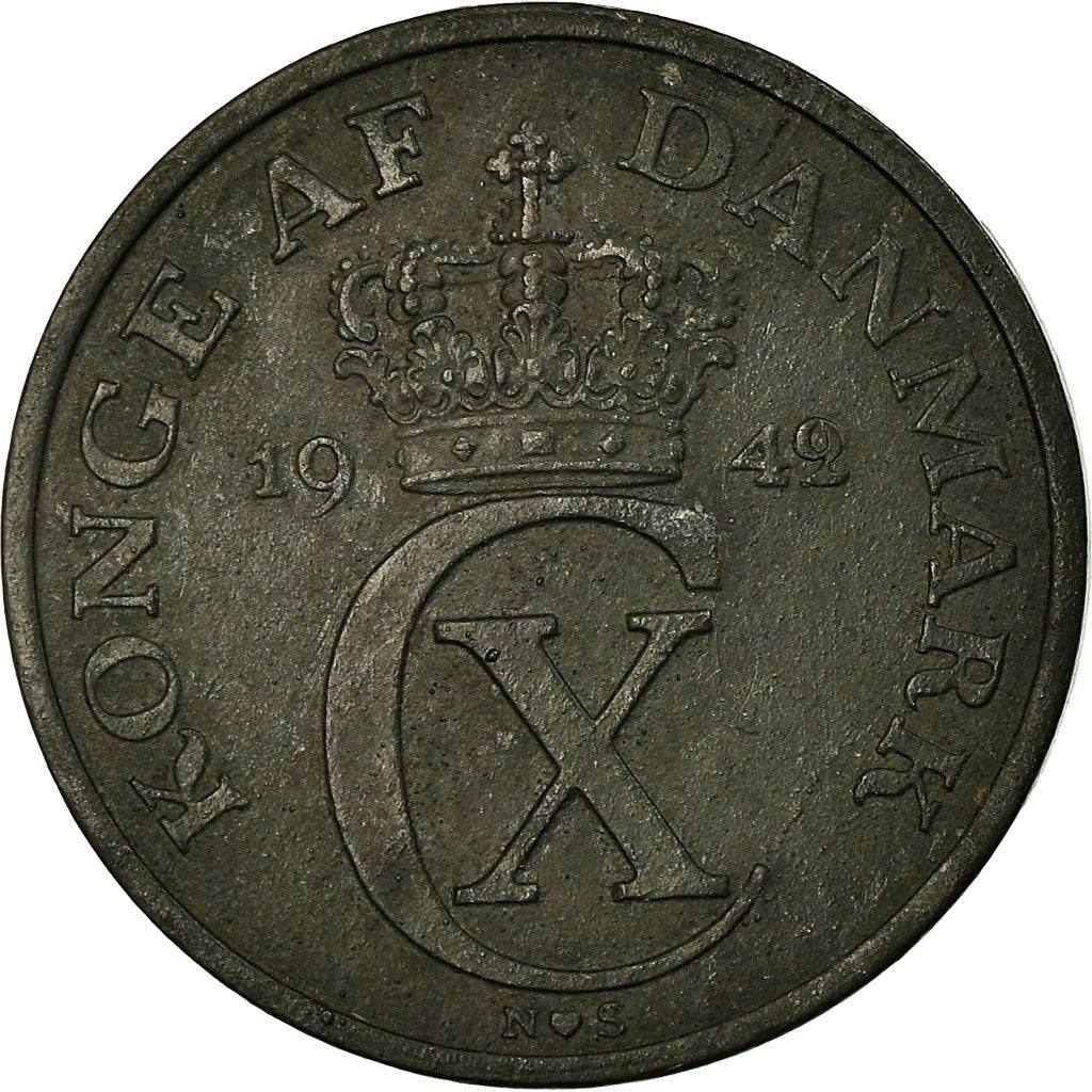 Moneta, Danimarca, Christian X, 2 Öre, 1942, Copenhagen, MB+, Zinco, KM:833a