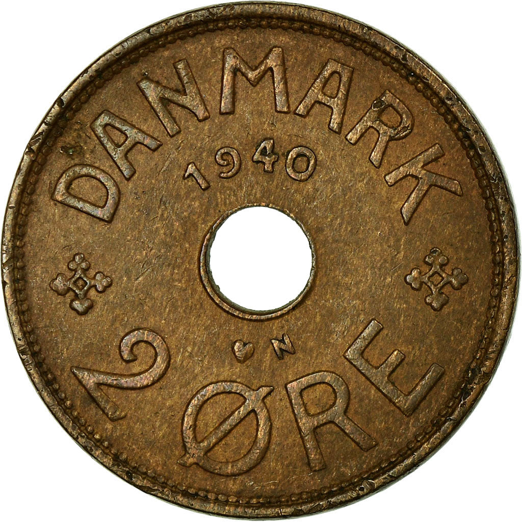 Munten, Denemarken, Christian X, 2 Öre, 1940, Copenhagen, ZF, Bronze, KM:827.2