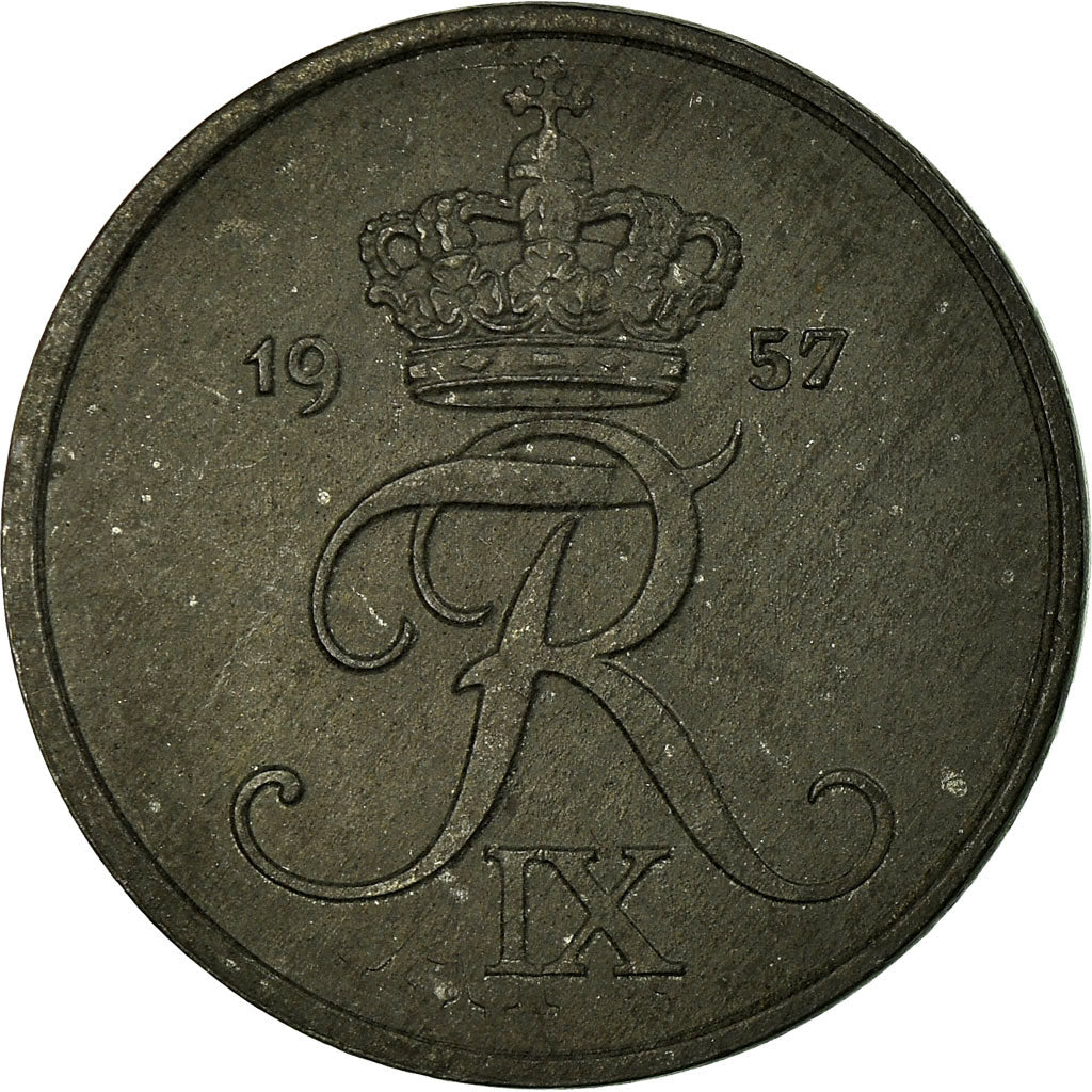 Monnaie, Danemark, Frederik IX, 2 Öre, 1957, Copenhagen, TB+, Zinc, KM:840.2