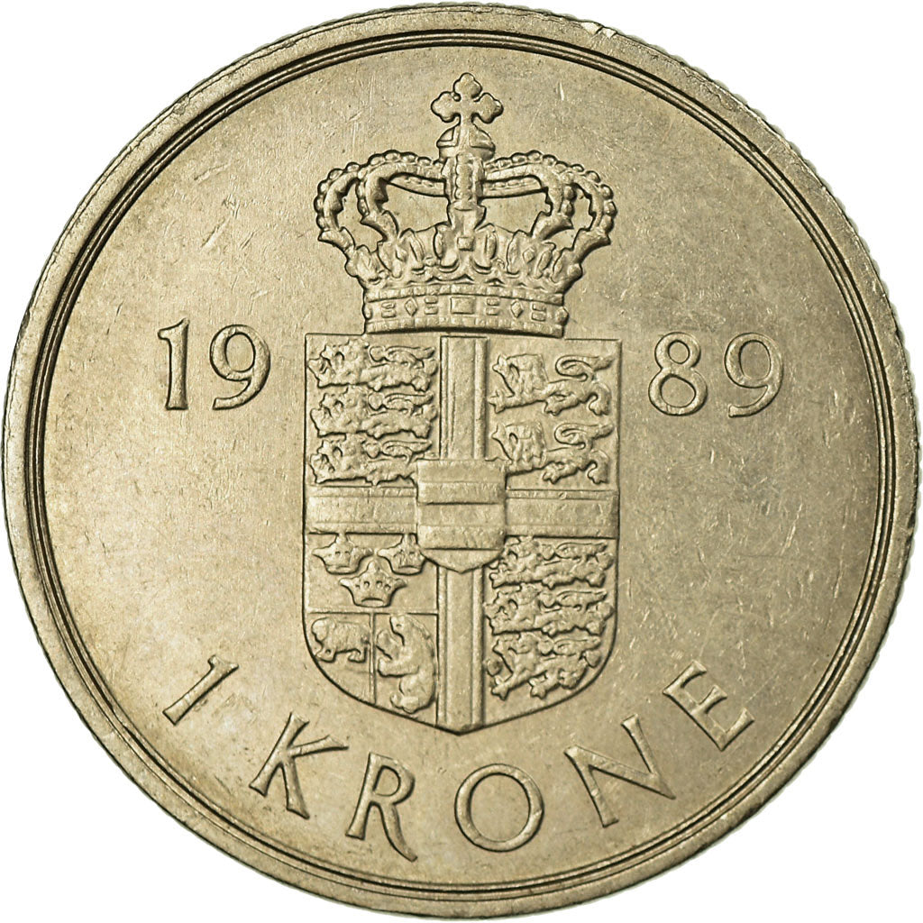 Moneda, Dinamarca, Margrethe II, Krone, 1989, Copenhagen, MBC, Cobre - níquel