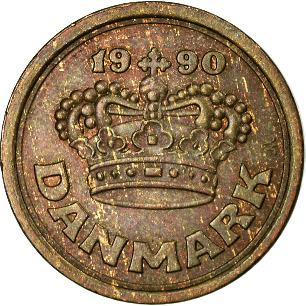 Münze, Dänemark, Margrethe II, 25 Öre, 1990, S+, Bronze, KM:868.1