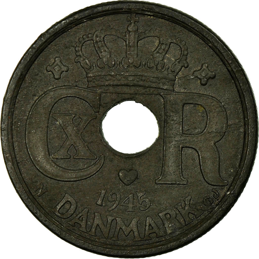 Moneta, Danimarca, Christian X, 25 Öre, 1945, Copenhagen, MB+, Zinco, KM:823.2a