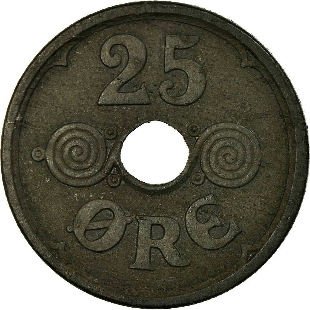 Moneta, Danimarca, Christian X, 25 Öre, 1945, Copenhagen, MB+, Zinco, KM:823.2a