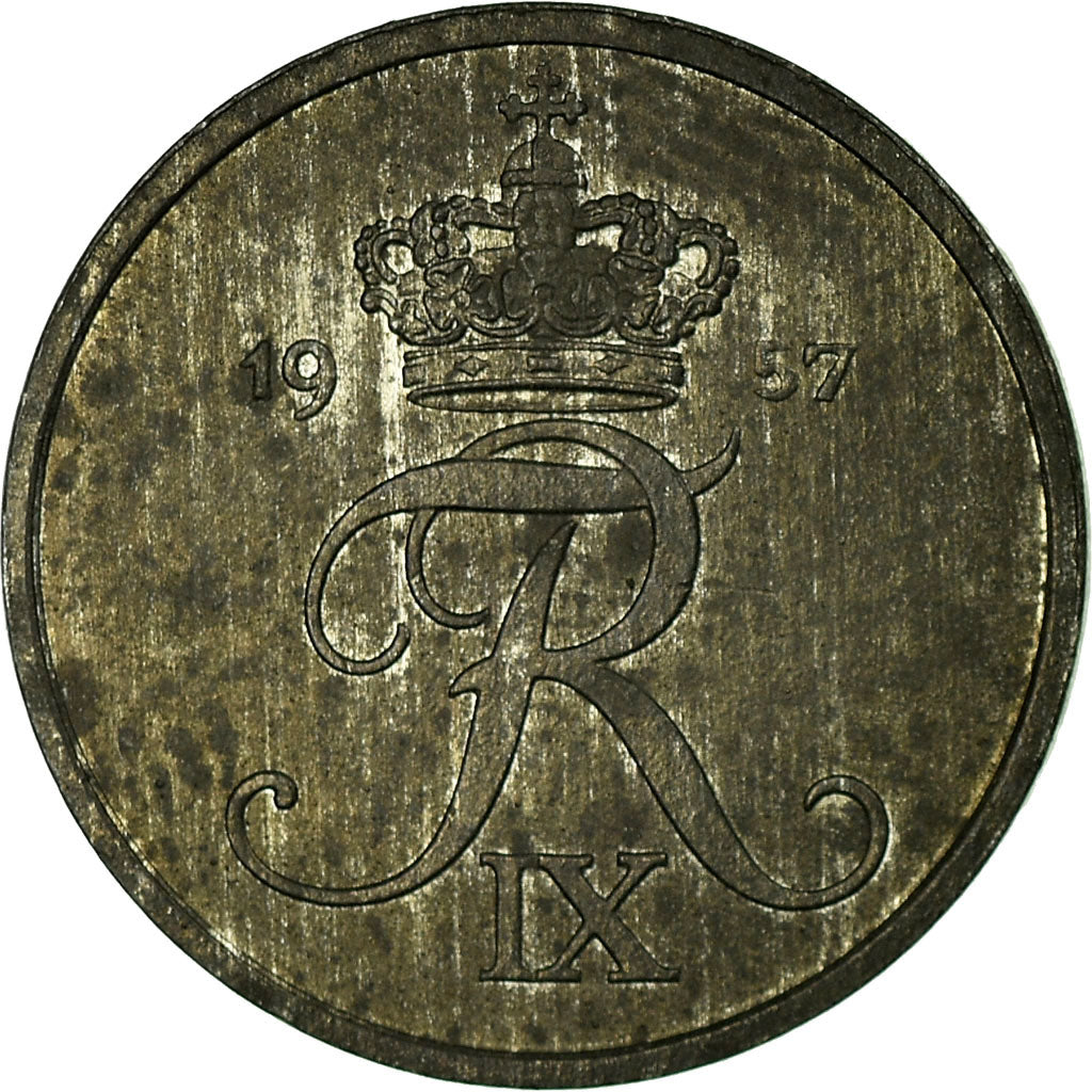 Coin, Denmark, Frederik IX, Ore, 1957, Copenhagen, VF(30-35), Zinc, KM:839.2