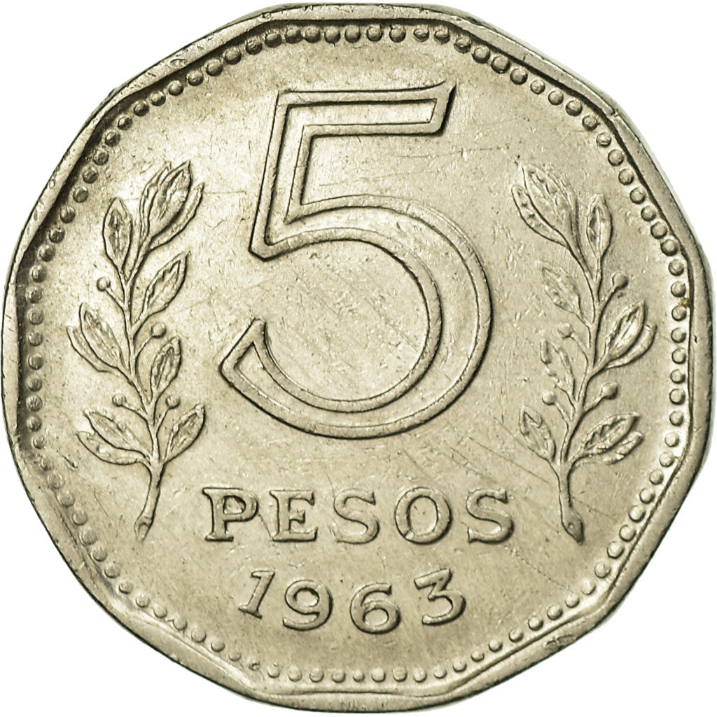 Coin, Argentina, 5 Pesos, 1963, EF(40-45), Nickel Clad Steel, KM:59