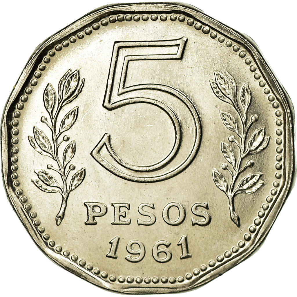 Coin, Argentina, 5 Pesos, 1961, AU(55-58), Nickel Clad Steel, KM:59