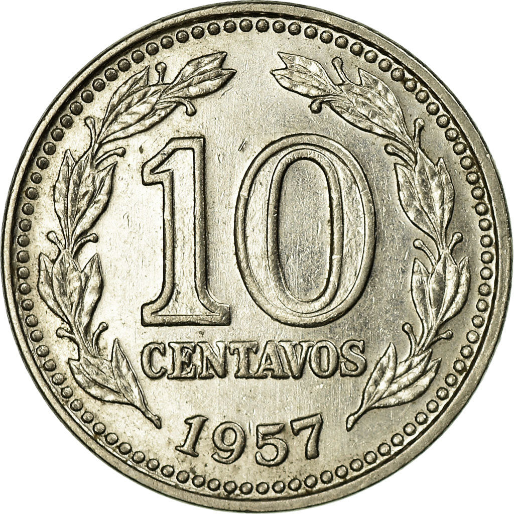Coin, Argentina, 10 Centavos, 1957, EF(40-45), Nickel Clad Steel, KM:54