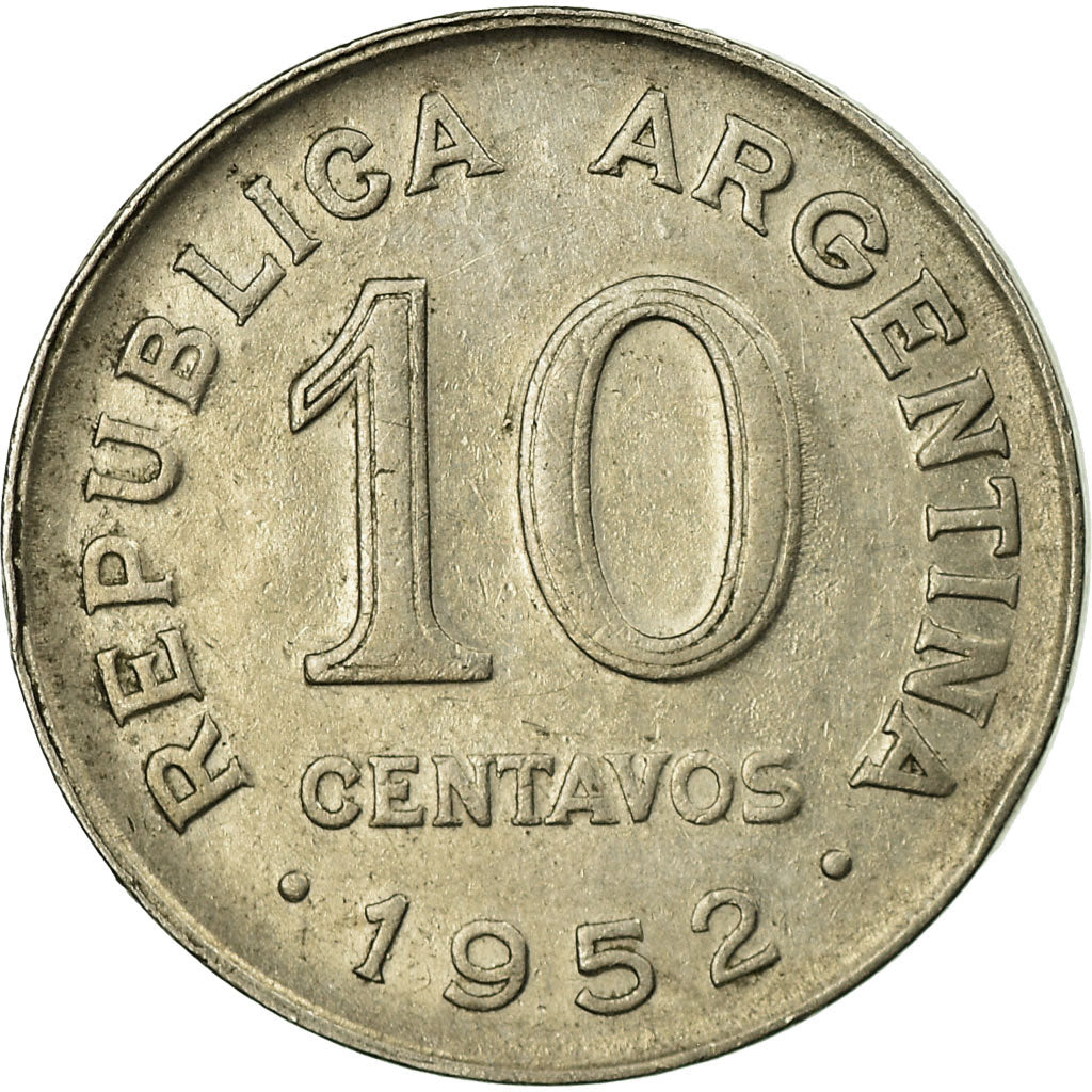 Coin, Argentina, 10 Centavos, 1952, EF(40-45), Nickel Clad Steel, KM:47a
