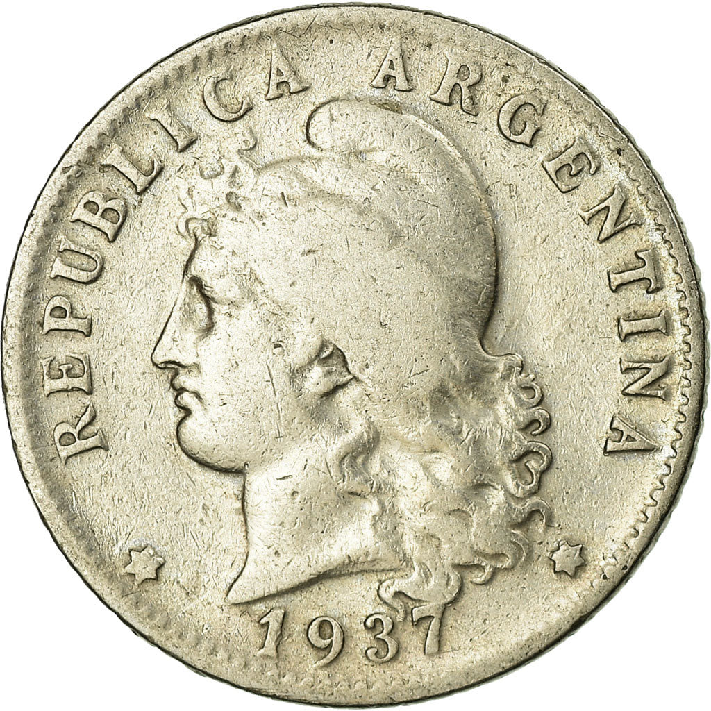 Moneda, Argentina, 20 Centavos, 1937, BC+, Cobre - níquel, KM:36