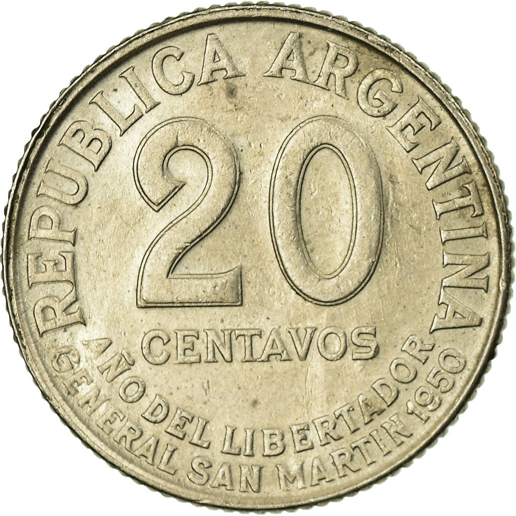 Coin, Argentina, 20 Centavos, 1950, EF(40-45), Copper-nickel, KM:45