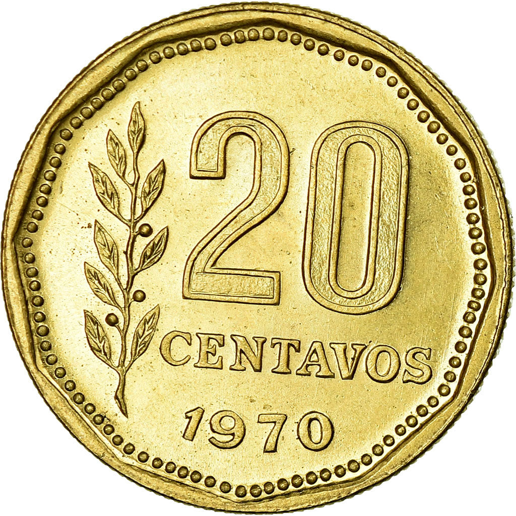 Coin, Argentina, 20 Centavos, 1970, AU(55-58), Aluminum-Bronze, KM:67