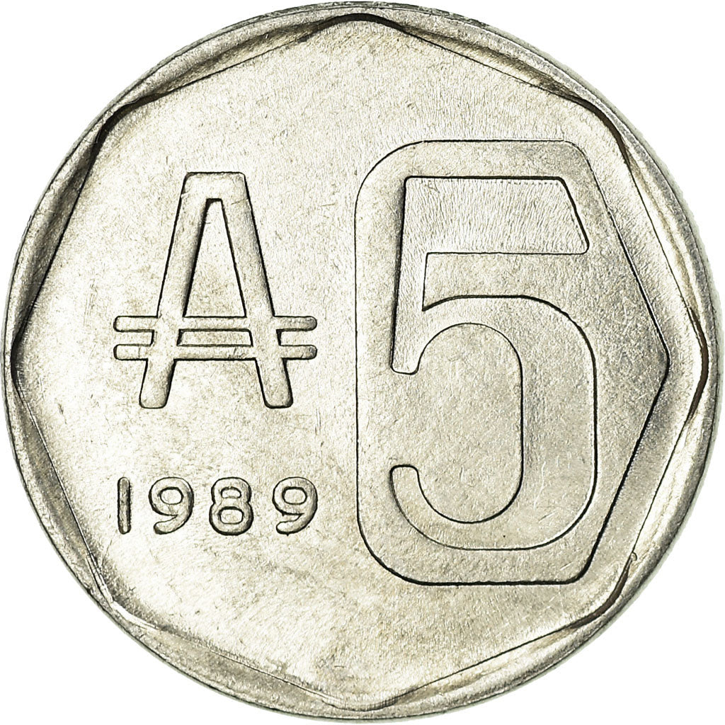 Coin, Argentina, 5 Australes, 1989, EF(40-45), Aluminum, KM:101