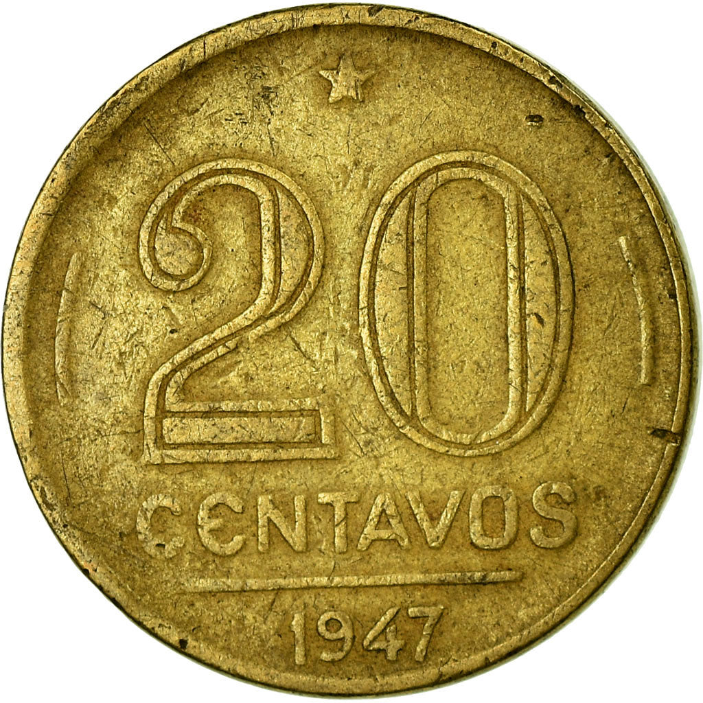 Munten, Brazilië, 20 Centavos, 1947, FR+, Aluminum-Bronze, KM:556a