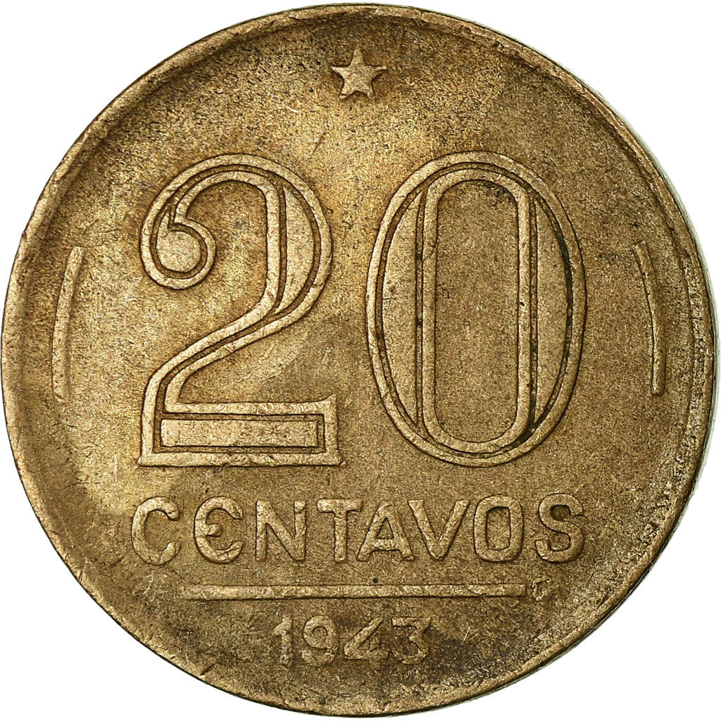 Coin, Brazil, 20 Centavos, 1943, EF(40-45), Copper-nickel, KM:556