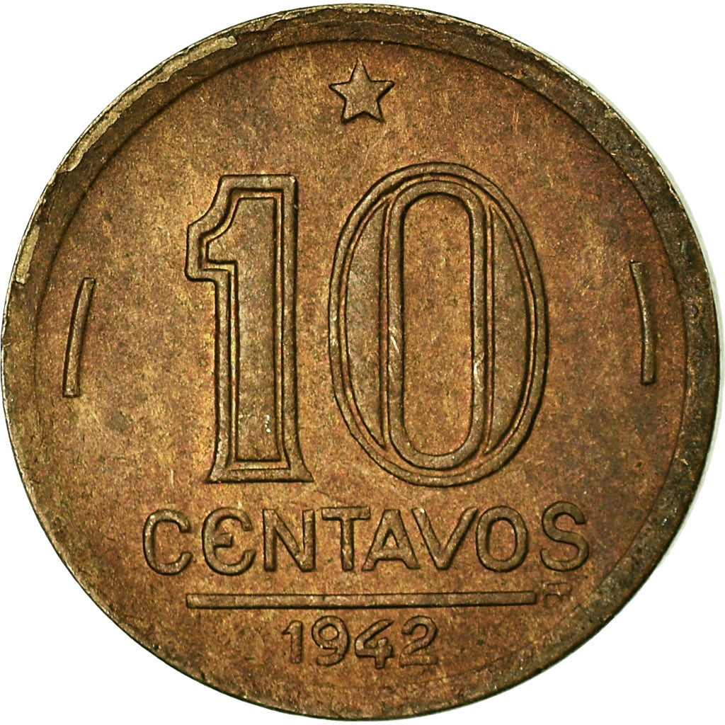 Coin, Brazil, 10 Centavos, 1942, EF(40-45), Copper-nickel, KM:555