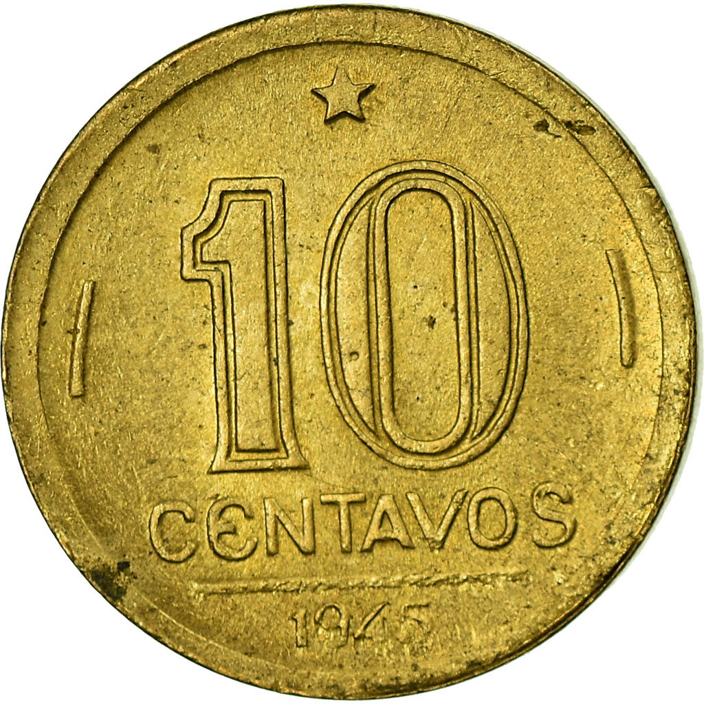 Coin, Brazil, 10 Centavos, 1945, EF(40-45), Aluminum-Bronze, KM:555a.2