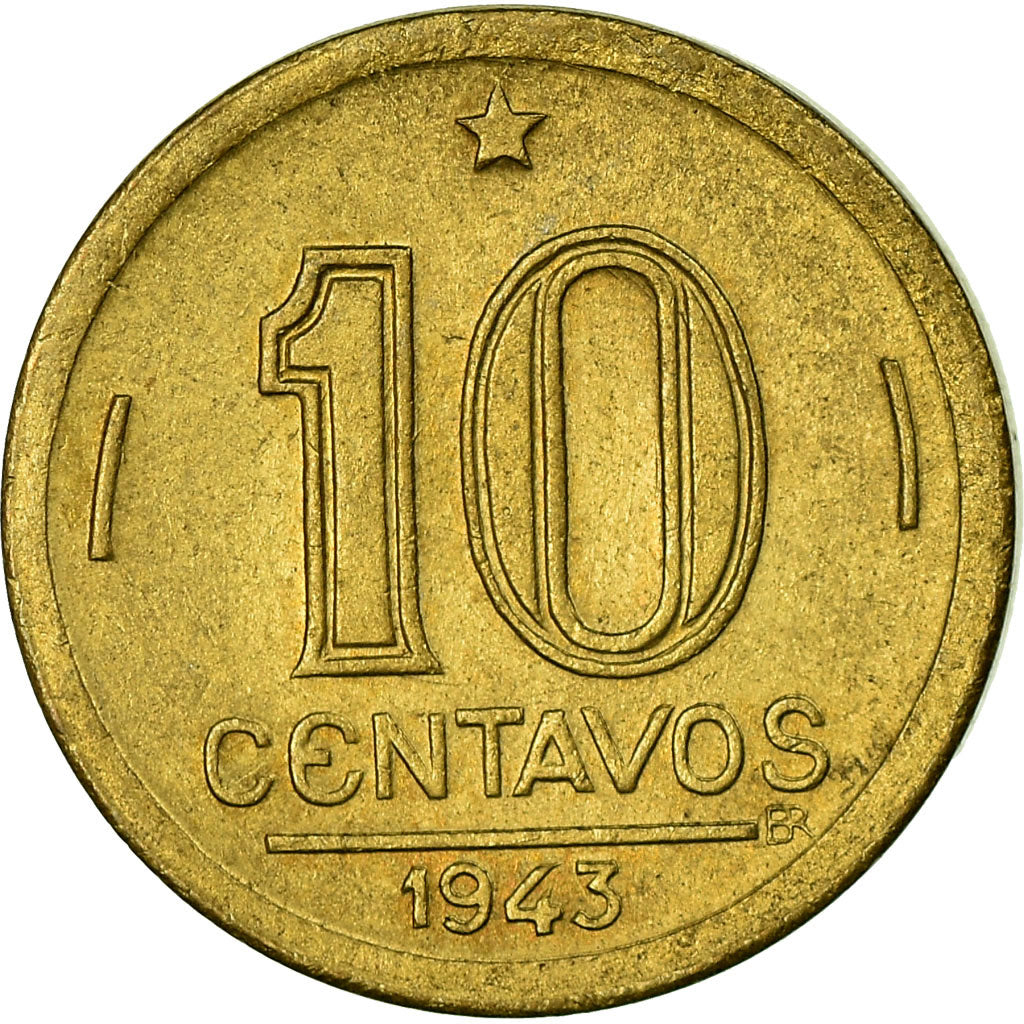 Coin, Brazil, 10 Centavos, 1943, EF(40-45), Aluminum-Bronze, KM:555a.1
